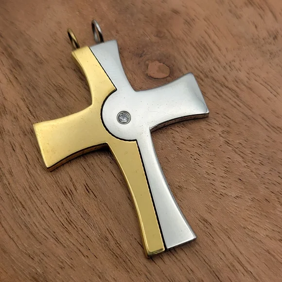 Two-Tone Cross Pendant Necklace - Picture 2 of 7